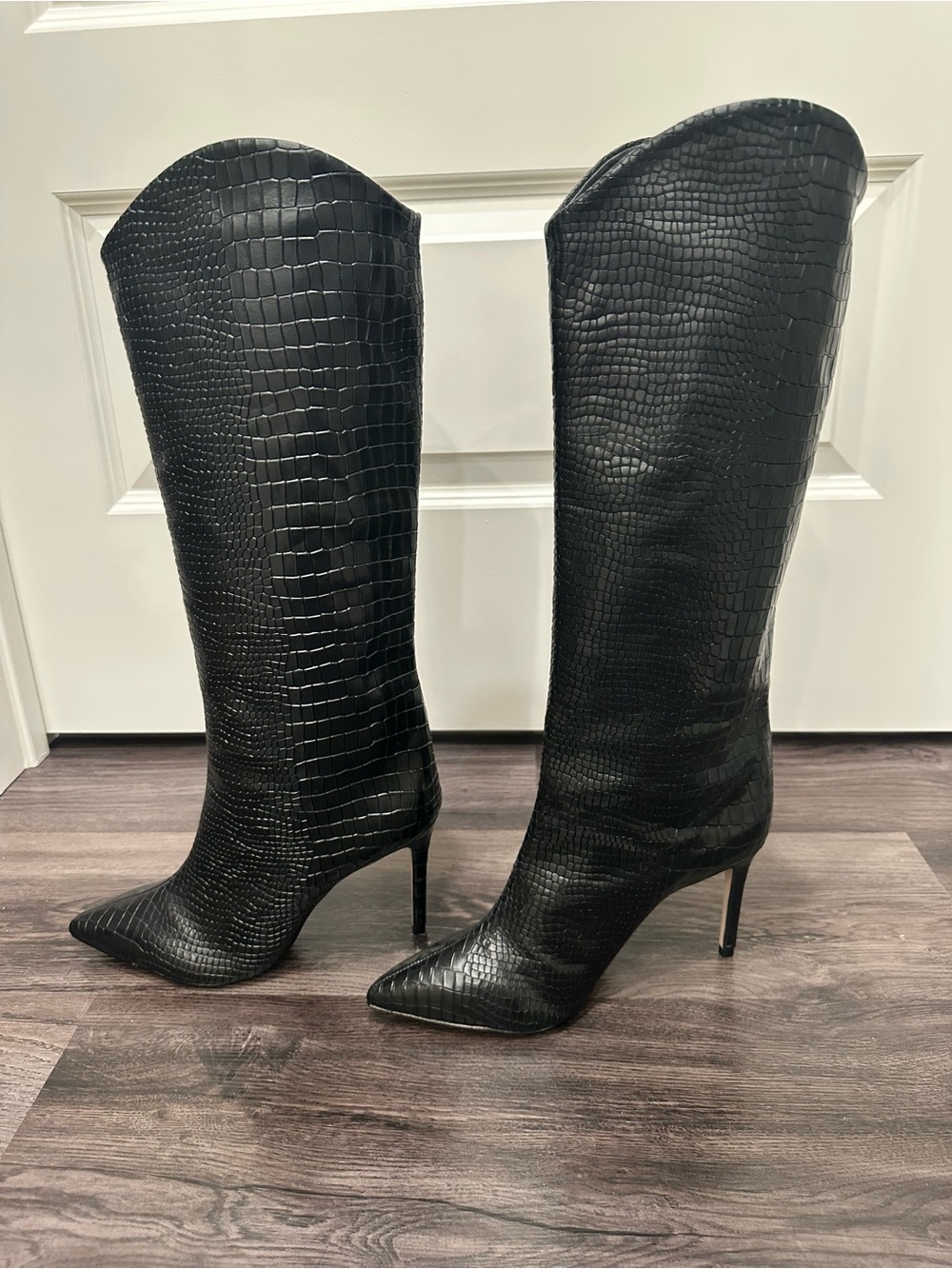 Schutz Maryana black croc knee boots 8.5 NWOT
